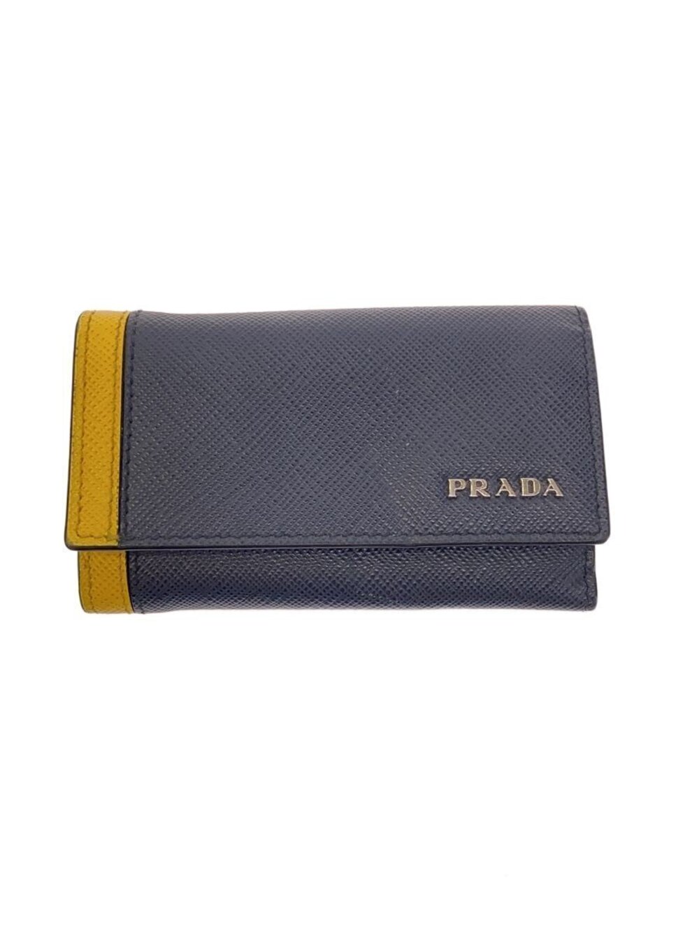 Prada Key Case Wallet Leather Navy Blue